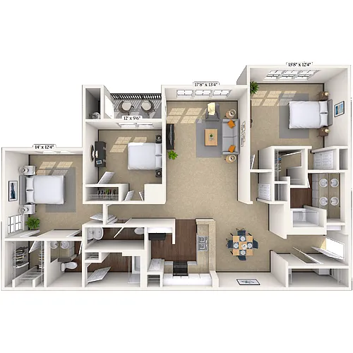 Floor plan Traditional 3x2.5 1552-1750 SF