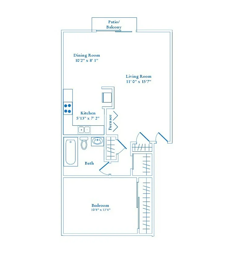 Floor plan 1 Bedroom Apt upper floor