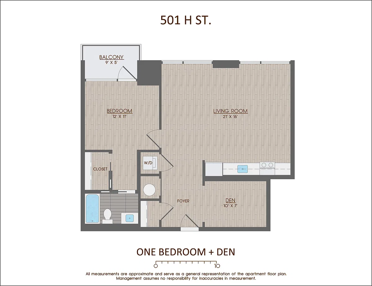 Floor plan 1 BED 1 BATH DEN TIER 06