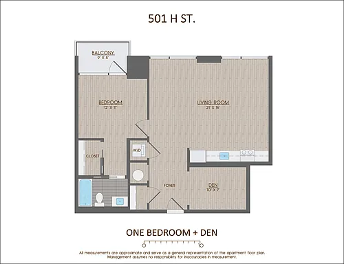 Floor plan 1 BED 1 BATH DEN TIER 06