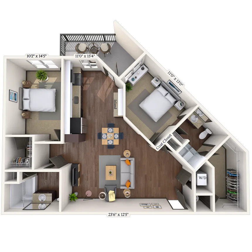 Floor plan Traditional 2x2 1052 SF