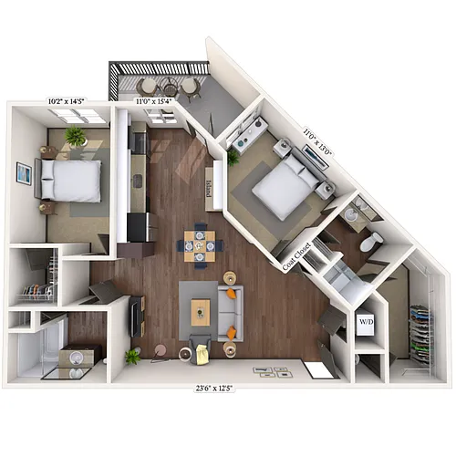 Floor plan Traditional 2x2 1052 SF
