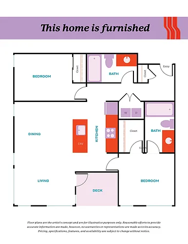 Floor plan 2 Bed, 2 Bath - Apt B (Furnished)