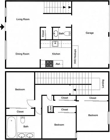 Floor plan 3 Bedroom 1.5 Bath Townhouse