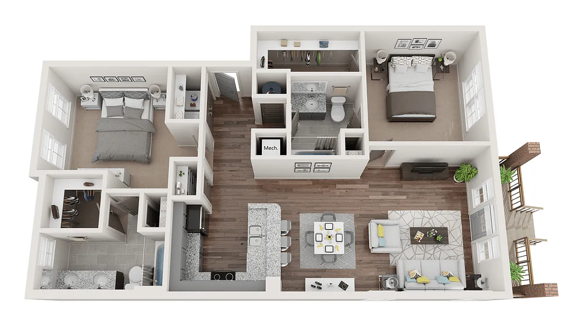 Floor plan 48m - 2BR 2BA (1069 SF)