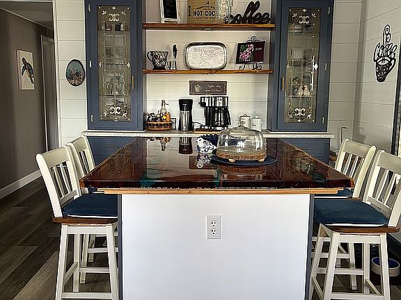 Coffee bar and storage.