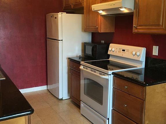 Fridge, oven, and microwave are provided.