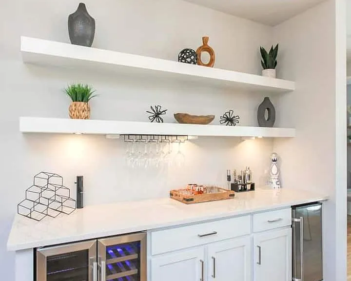 Wet bar with ice machine and wine fridge