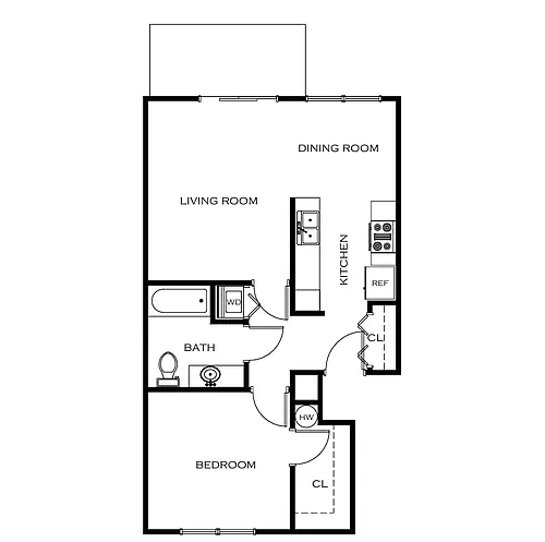 Floor plan 1 Bedroom, 1 Bath (60% Income Restricted)