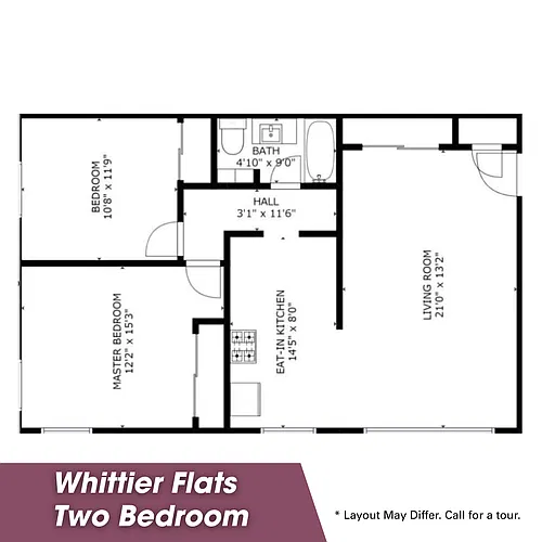 Floor plan 2 Bedroom, Income Restrictions, 3030 Pleasant