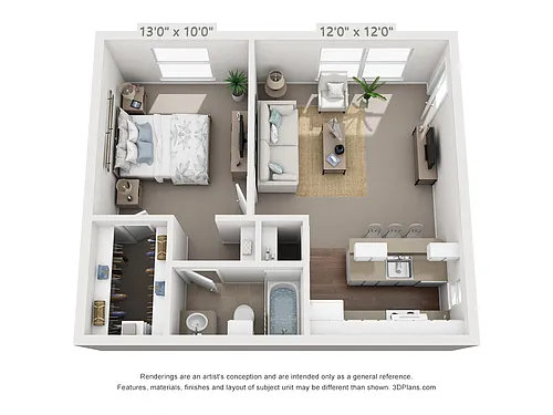 Floor plan 1 Bedroom, 1 Bath