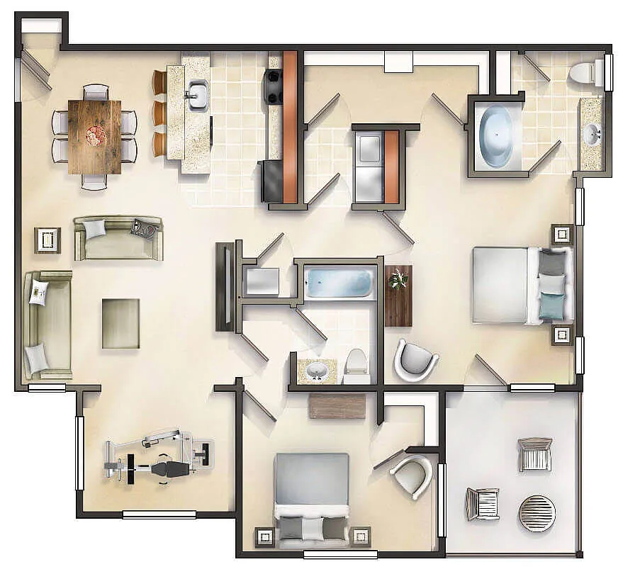 Floor plan The Cornell w/SR and Balcony