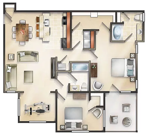 Floor plan The Cornell w/SR and Balcony