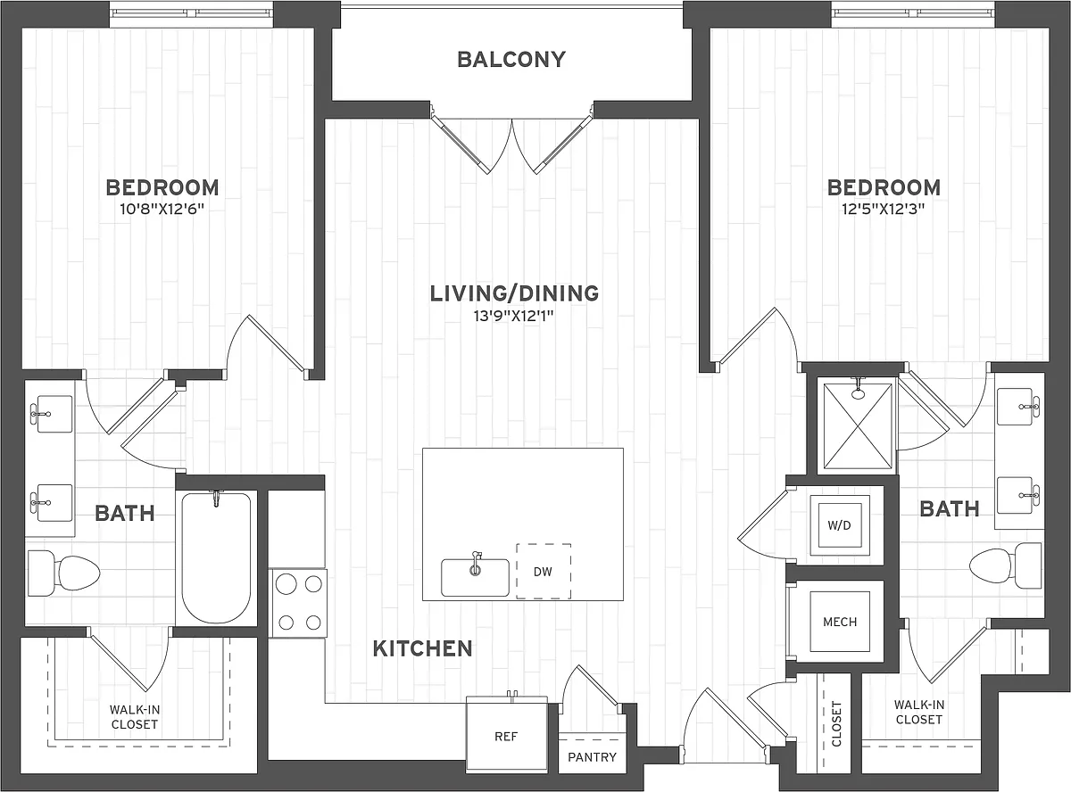 Floor plan 2 Bed/2 Bath-B1.6