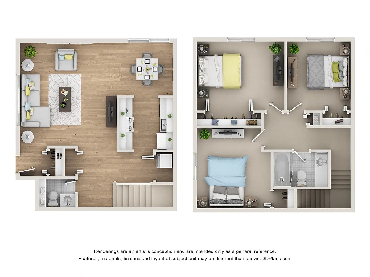 Floor plan Three Bed One and Half Bath Townhome