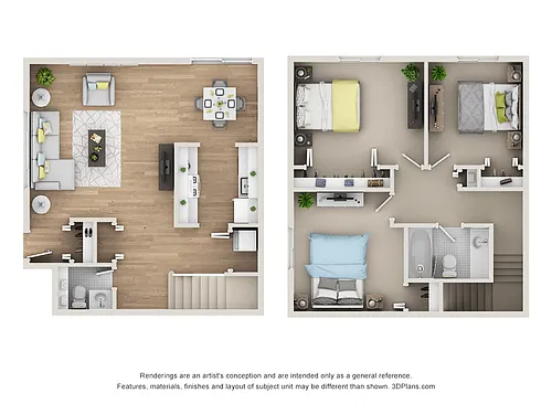 Floor plan Three Bed One and Half Bath Townhome