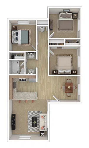 Floor plan 3 BR x 1 BA - A