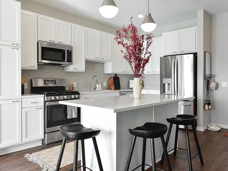 Our kitchen islands steal the spotlight at The Hallon luxury apartments in Hopkins, MN
