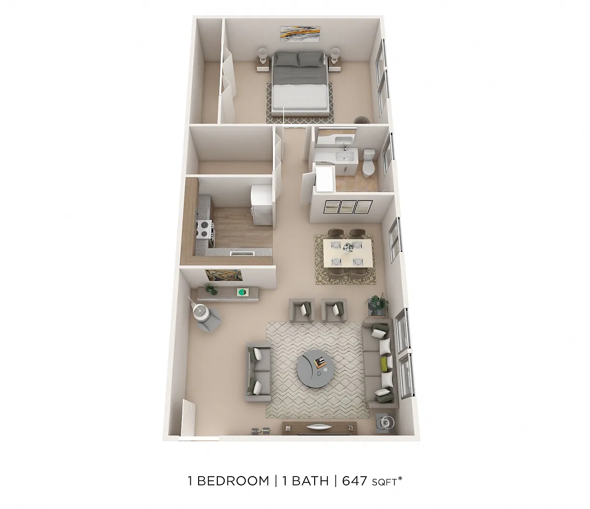 Floor plan One Bedroom - 647 sqft