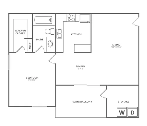 Floor plan One Bedroom One Bath (652 SF)