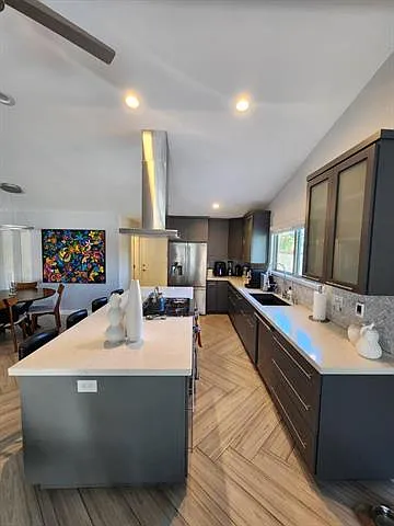 Kitchen and island