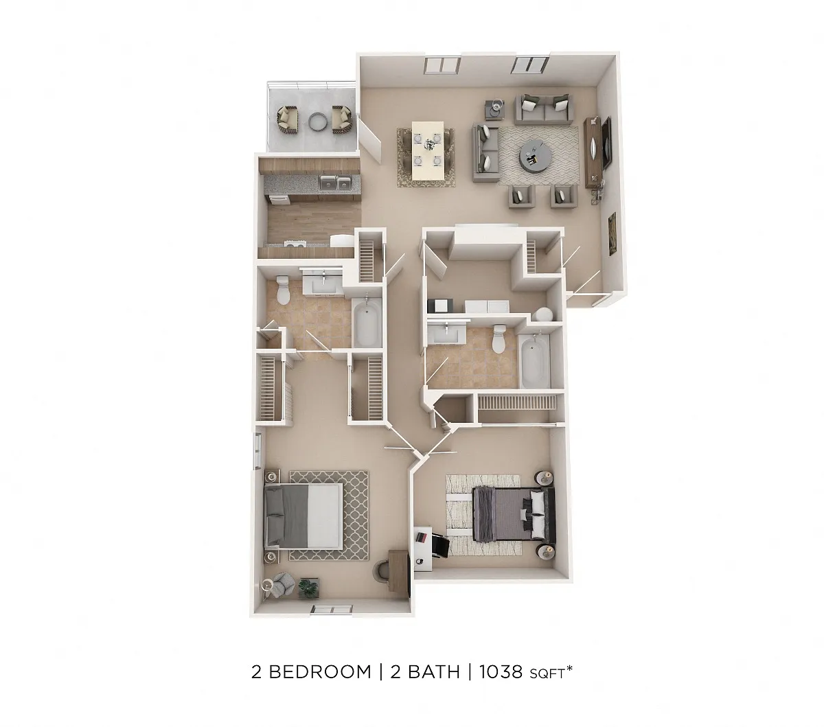 Floor plan Two Bedroom-1038 sqft