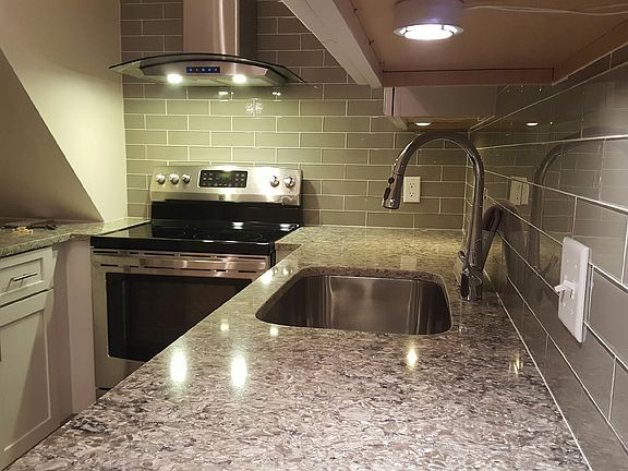 kitchen at night with lighting