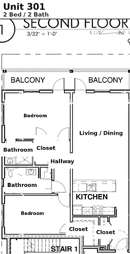Floor plan 2 Bed 2 Bath Deck
