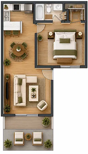 Floor plan 1 Bedroom 1 Bath