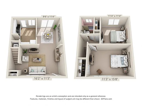 Floor plan 2 Bedroom, 1 Bath Townhome (W/D)