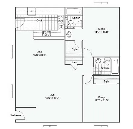 Floor plan RT106_B The Donahue: 2 Bedroom 2 Bath