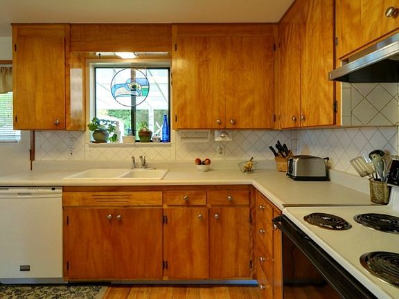 "Birds Eye Maple" cabinets in kitchen.