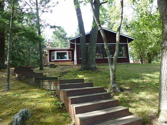 Stairs from lake to cabin