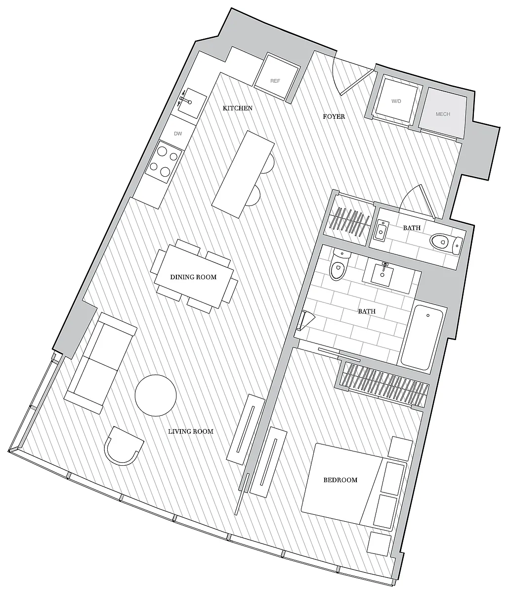 Floor plan 1 Bed 1 5 Bath B1 5F