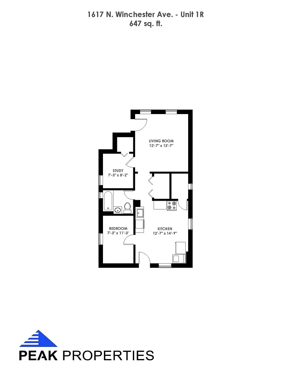 Floor plan 1 Bedroom - 1 Bathroom Plus
