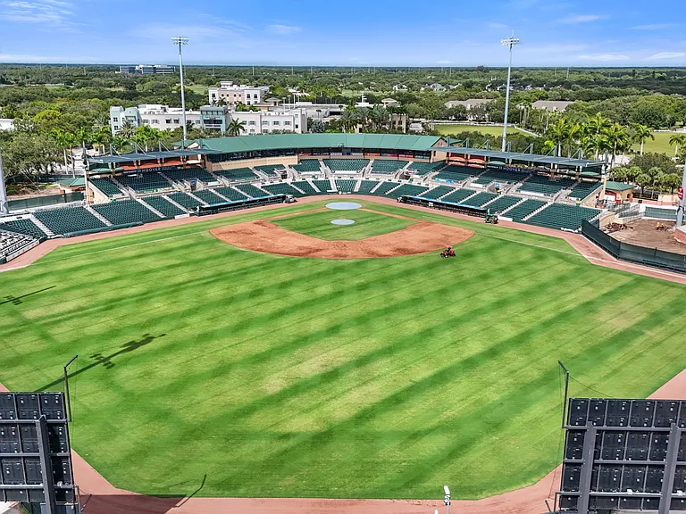 Roger Dean Chevrolet Stadium in Abacoa, Jupiter, Florida. During spring training (February and March), it serves as the home field for two Major League Baseball teams: the St. Louis Cardinals and the Miami Marlins.