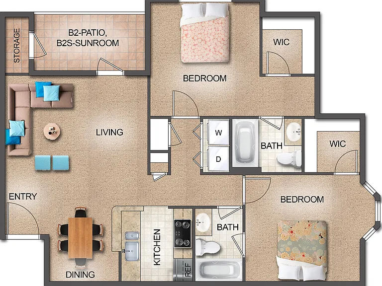 2 Bedroom with sunroom 2 Bedroom with sunroom