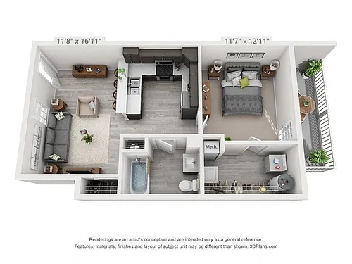 Floor plan 1 Bedroom First Level - 680sf