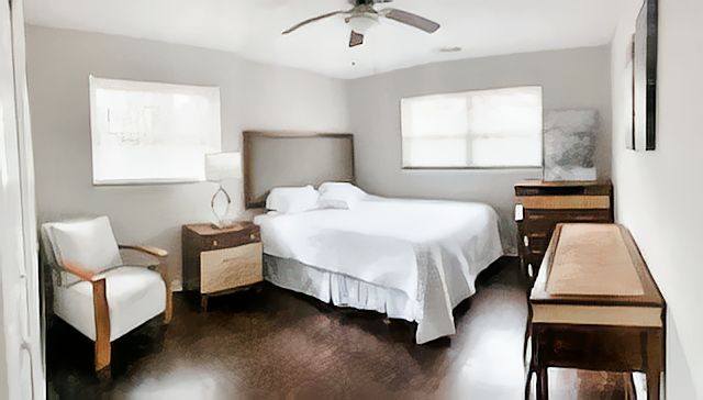 Your sanctuary- 2 bright windows, king bed, desk with chair, dresser and lounge chair.