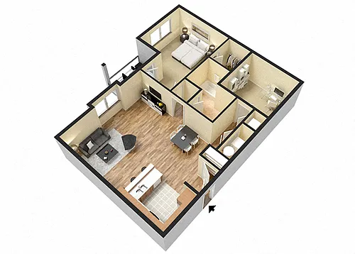 Floor plan Dickerson (1 Bed + Den)