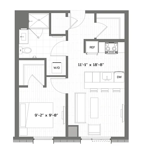 Floor plan 1 Bed/1 Bath-B-A6