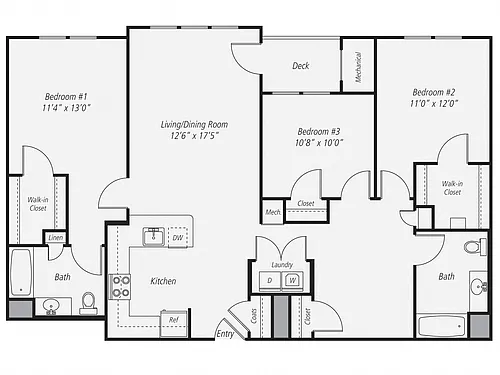 Floor plan 3 Bed/2 Bath-C2