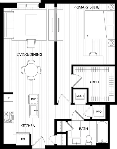 Floor plan 1 Bed/1 Bath-C26