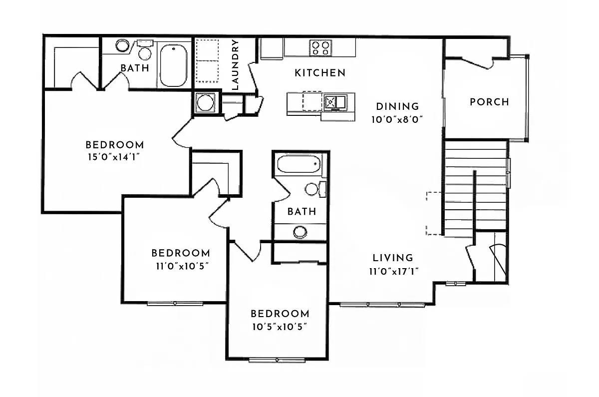 Floor plan 3BR 2BA (1520sf)