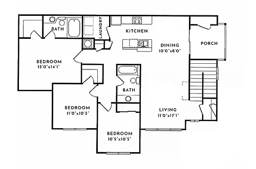 Floor plan 3BR 2BA (1520sf)
