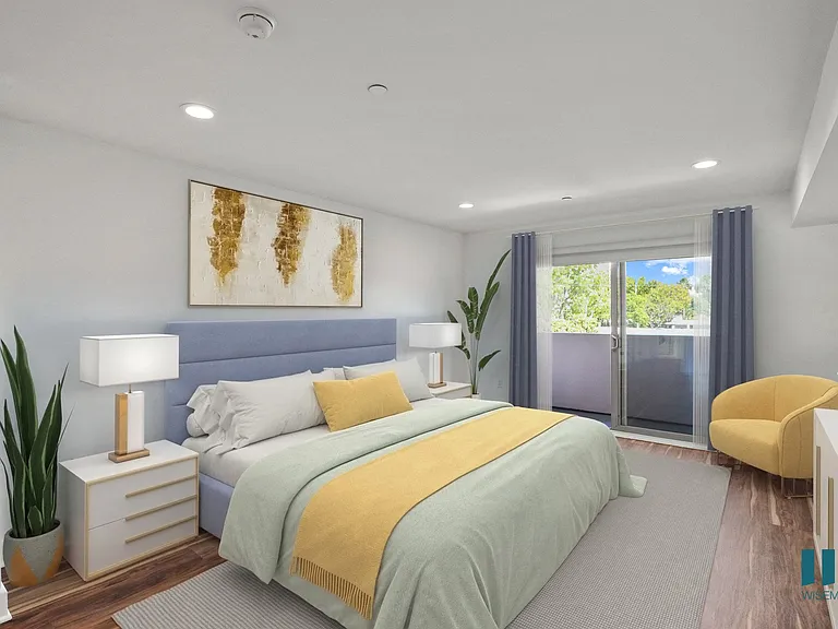 Bedroom with Balcony, Recessed Lighting, and Vinyl Flooring