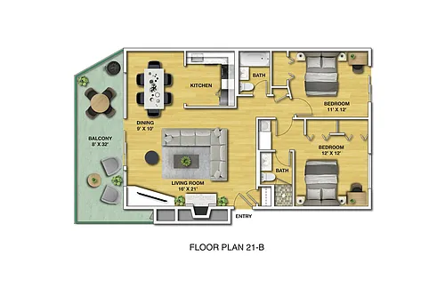Floor plan Furnished 2 Bed 2 Bath Apartment