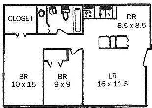 Floor plan 2 Bed 1 Bath