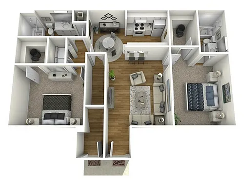 Floor plan 2 Bed, 2 Bath B (80% Income Restricted)