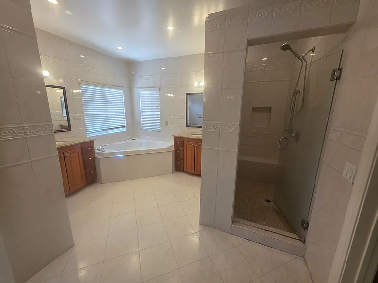 master suite bathroom w/ jacuzzi tub and walk-in shower